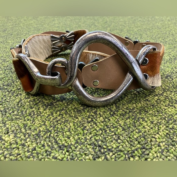 Rare, BB, Simon leather big buckle belt with cowhide - Picture 5 of 6